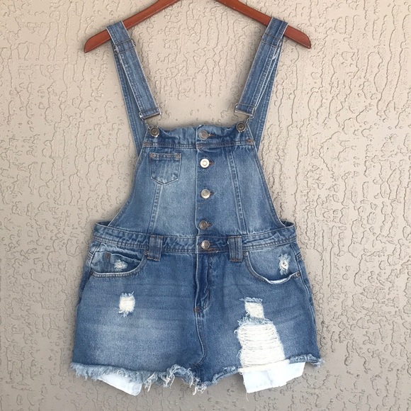 Hot Kiss Denim - Hot Kiss, Ava Overall, Distressed Denim Shortalls